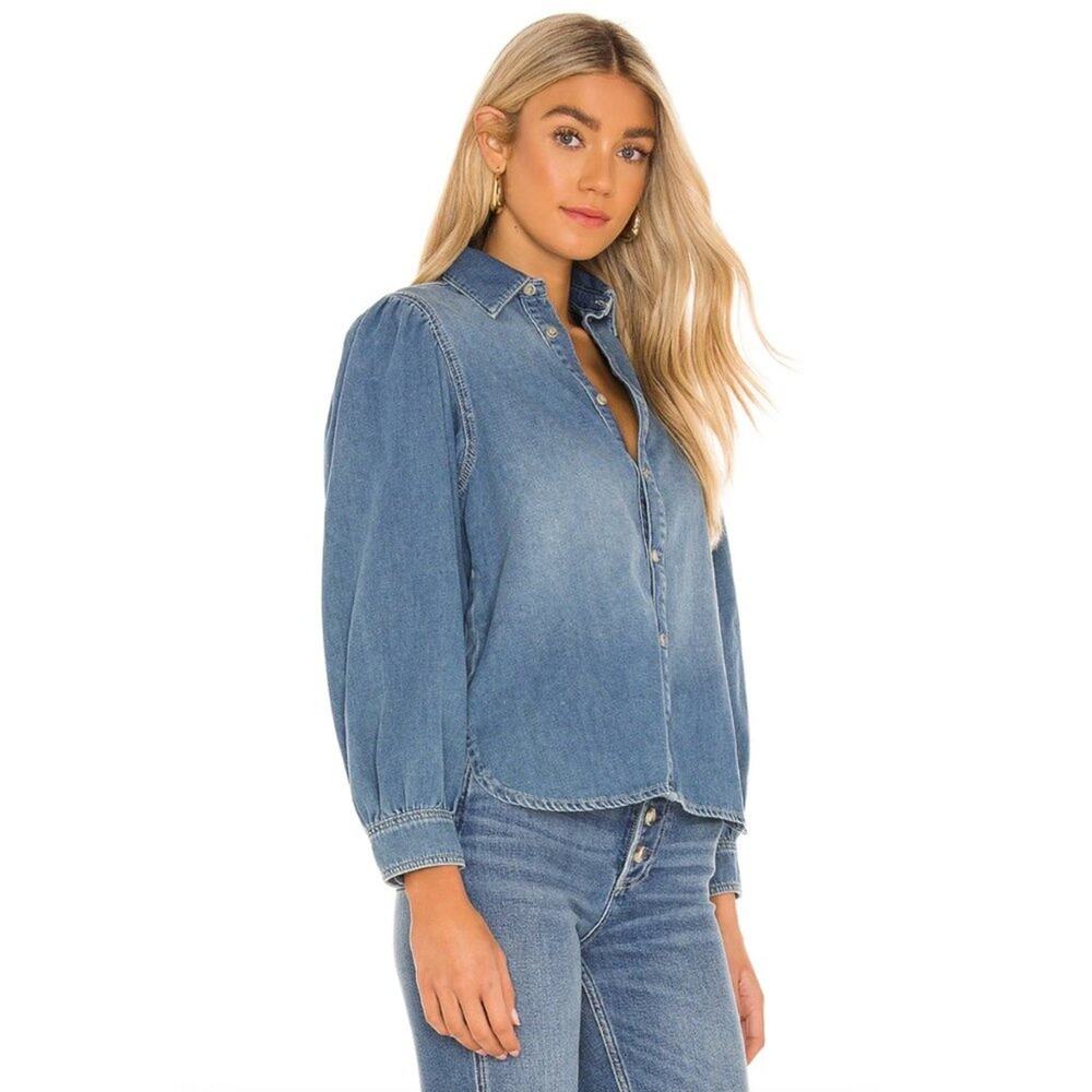 New Boyish The Porter Puff Sleeve Denim Shirt in Notorious Women's Size L